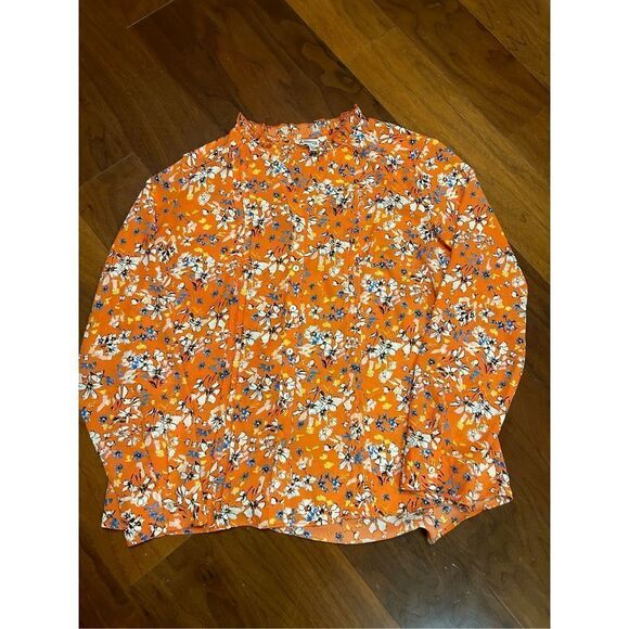Nanette‎ Lepore Pintuck Button Down orange print Blouse in size large - Picture 1 of 6